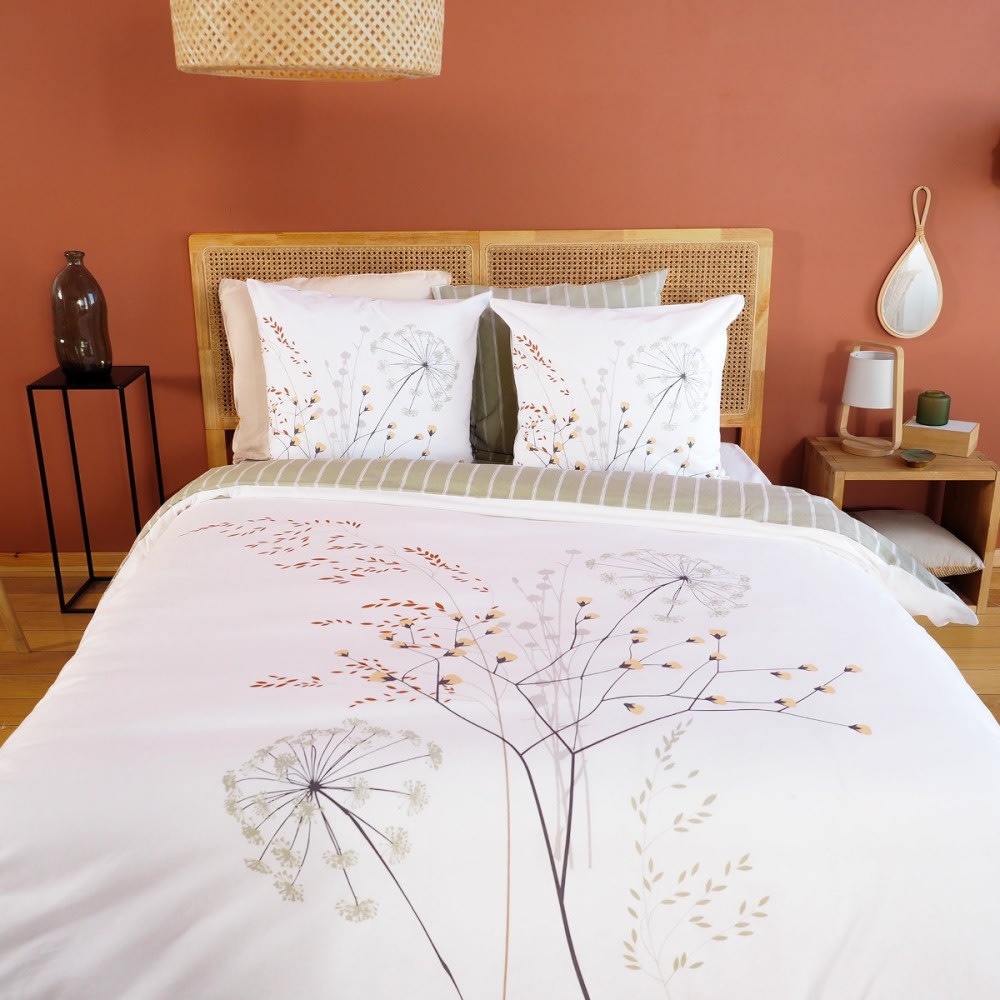 Côté Déco Parure de couette 100% coton 57 fils imprimée 240x220cm 2 taies style contemporain Blanc
