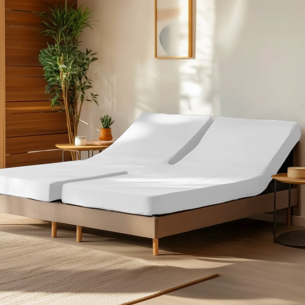 Drap-housse percale coton pour lit articulé blanc 160x200 cm — vue 3