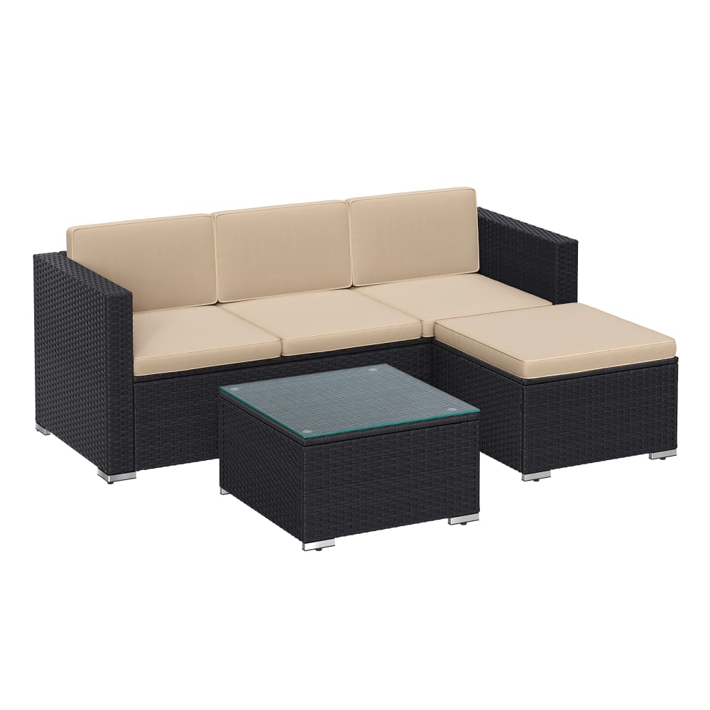 Salon de jardin extérieur tissé à la main noir et taupe