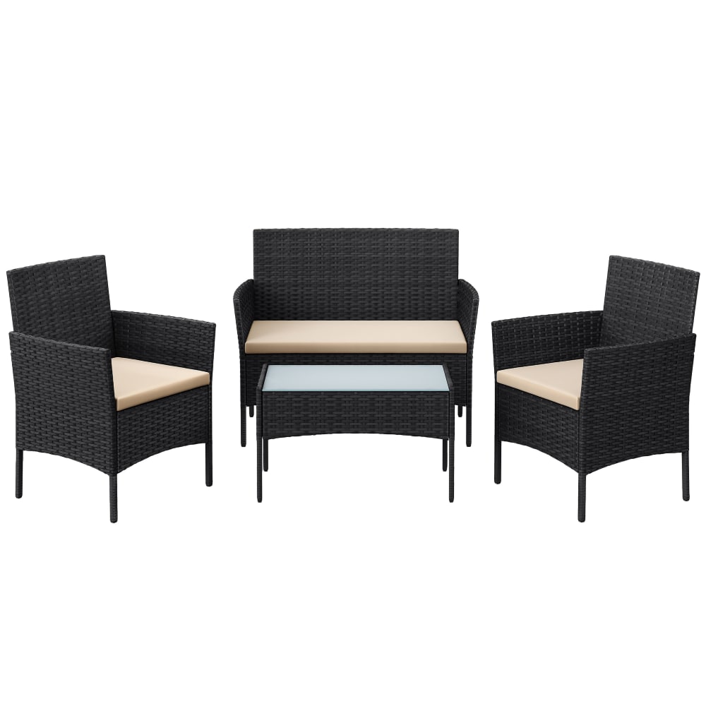 Salon de jardin extérieur table et chaises noir et taupe