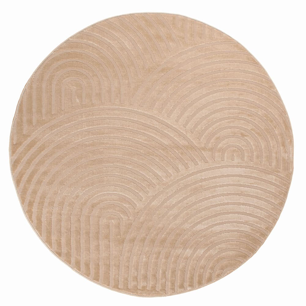 Tapis rond motif arc en ciel en relief - Beige - D120 cm