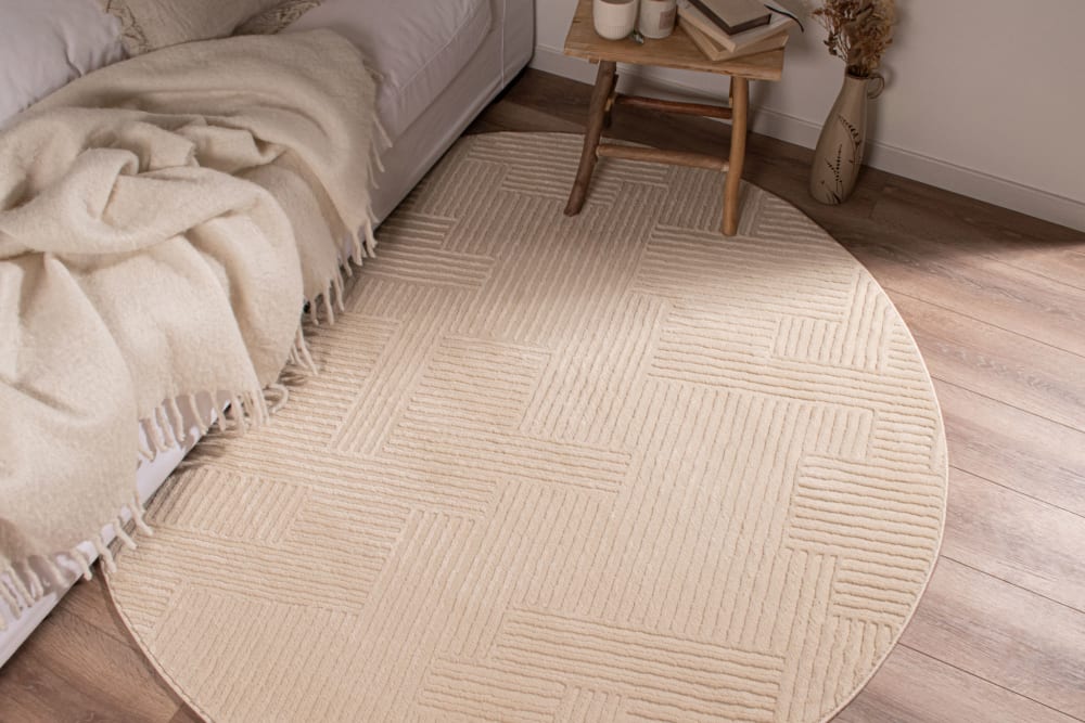 Tapis rond motif géométrique en relief - crème - d160 cm — vue 3