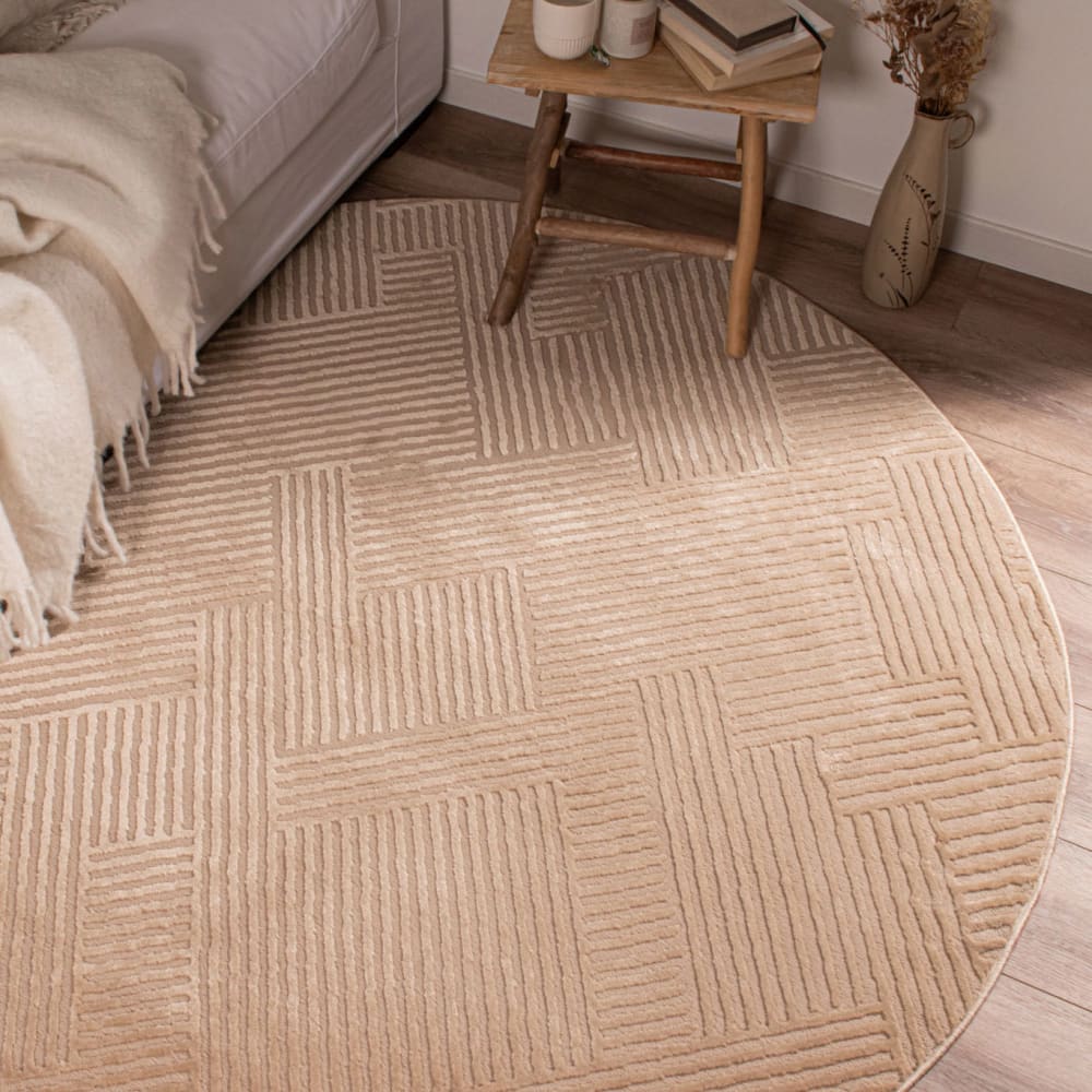 Nazar Runder Teppich mit reliefgeometrischem Muster - Beige - D120 cm style classic chic Beige Öko-Tex Zertifikat Pvc - Polyvinlychlorid