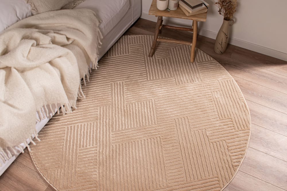 Tapis rond motif géométrique en relief - beige - d120 cm — vue 3