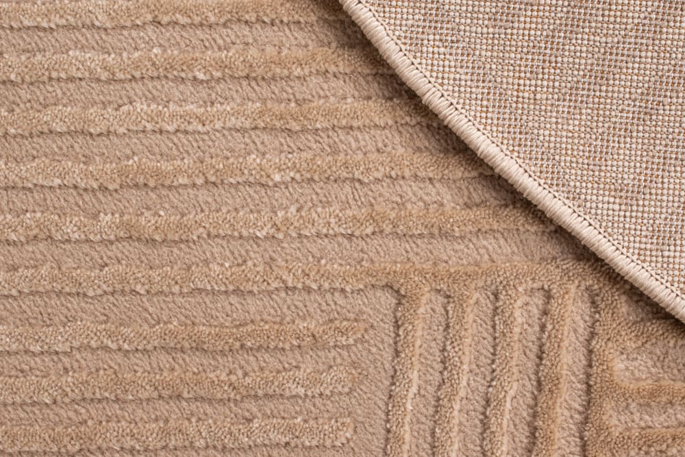 Tapis rond motif géométrique en relief - beige - d120 cm — vue 4