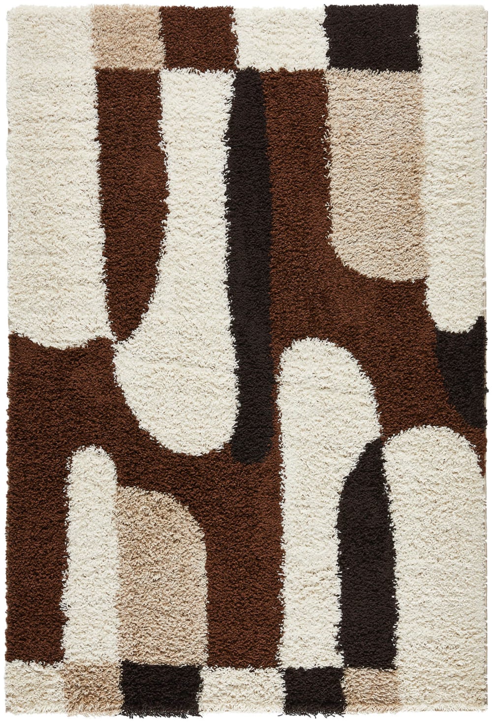 Tapis shaggy à poils long à motif graphique - marron - 80x140 cm