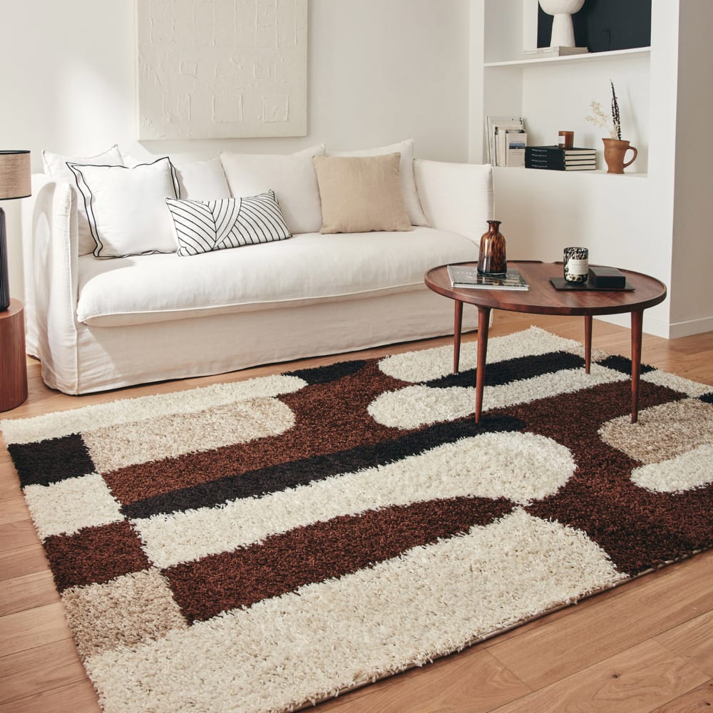 Tapis shaggy à poils long à motif graphique - marron - 80x140 cm — vue 3