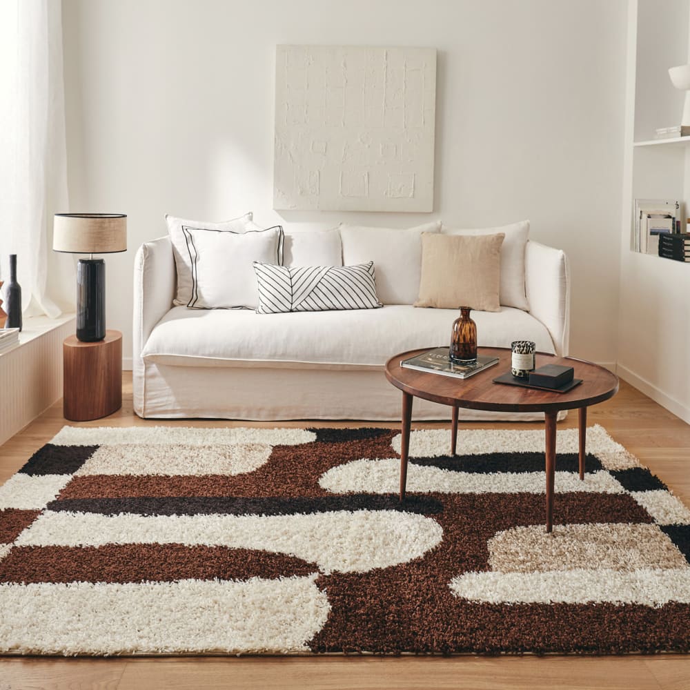 Tapis shaggy à poils long à motif graphique - marron - 80x140 cm — vue 4