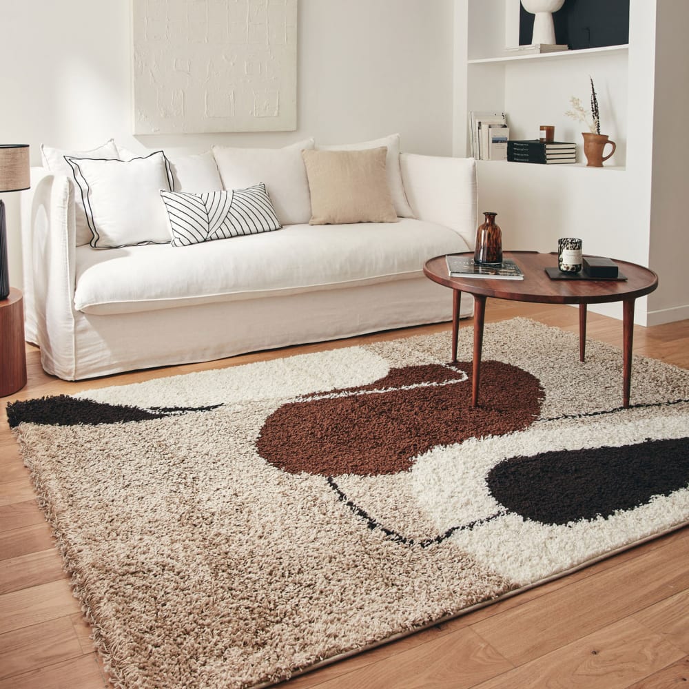 Tapis shaggy à poils long à motif artistique - marron - 120x160 cm — vue 3