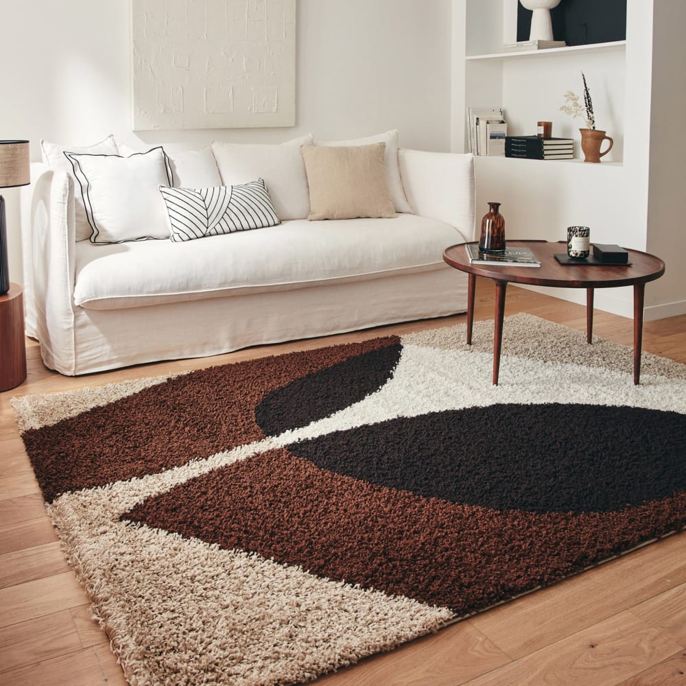 Tapis shaggy à poils long à motif abstrait - Marron - 200x280 cm