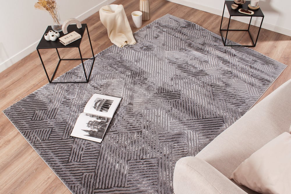 Tapis à poils ras motif géométrique - gris - 80x150 cm — vue 3