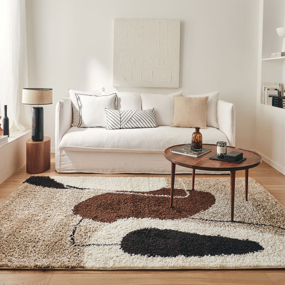 Tapis shaggy à poils long à motif artistique - marron - 80x140 cm — vue 4