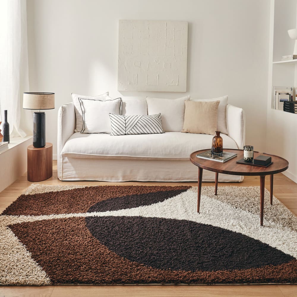 Tapis shaggy à poils long à motif abstrait - marron - 120x160 cm — vue 4