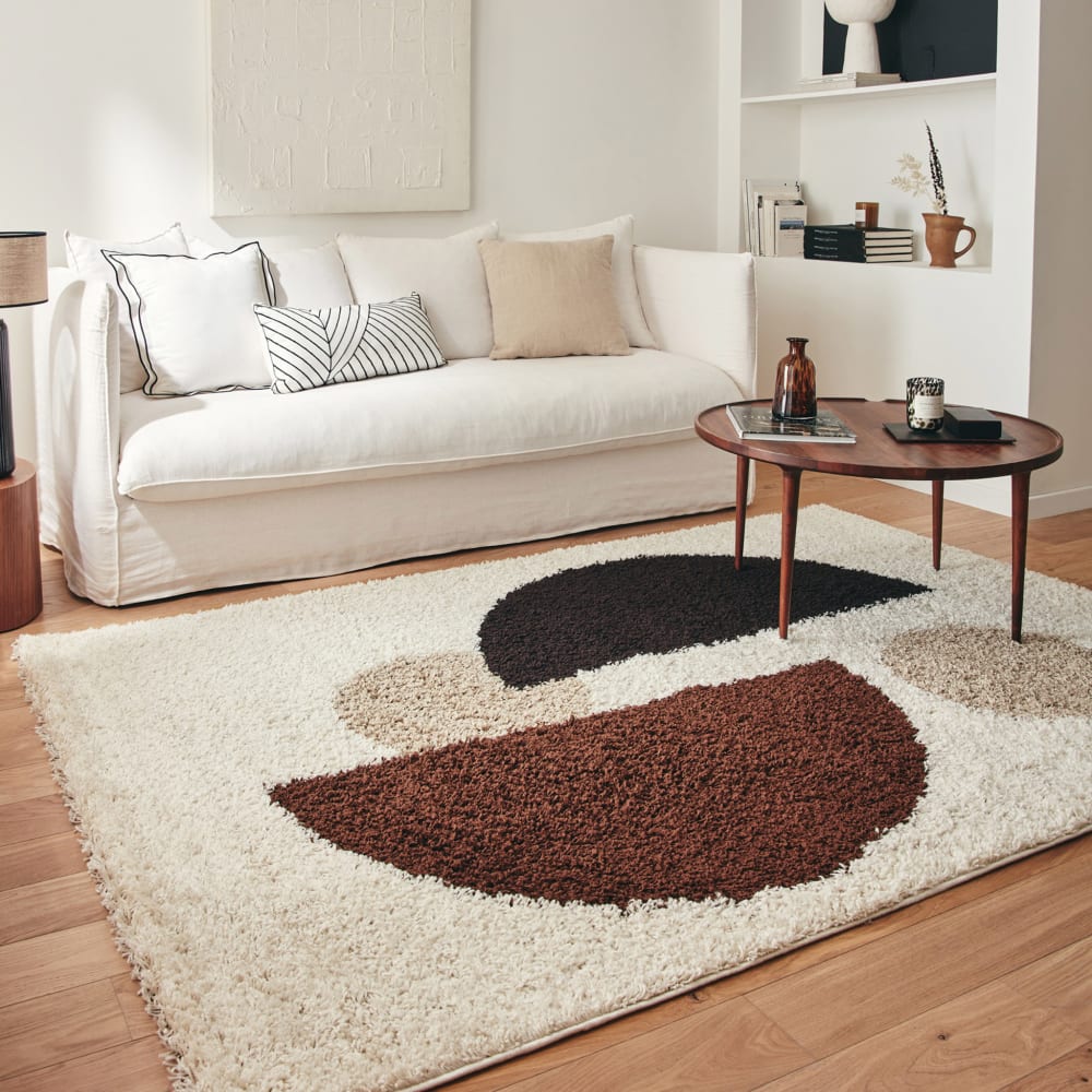 Tapis shaggy à poils long à motif géométrique - marron - 80x140 cm — vue 3