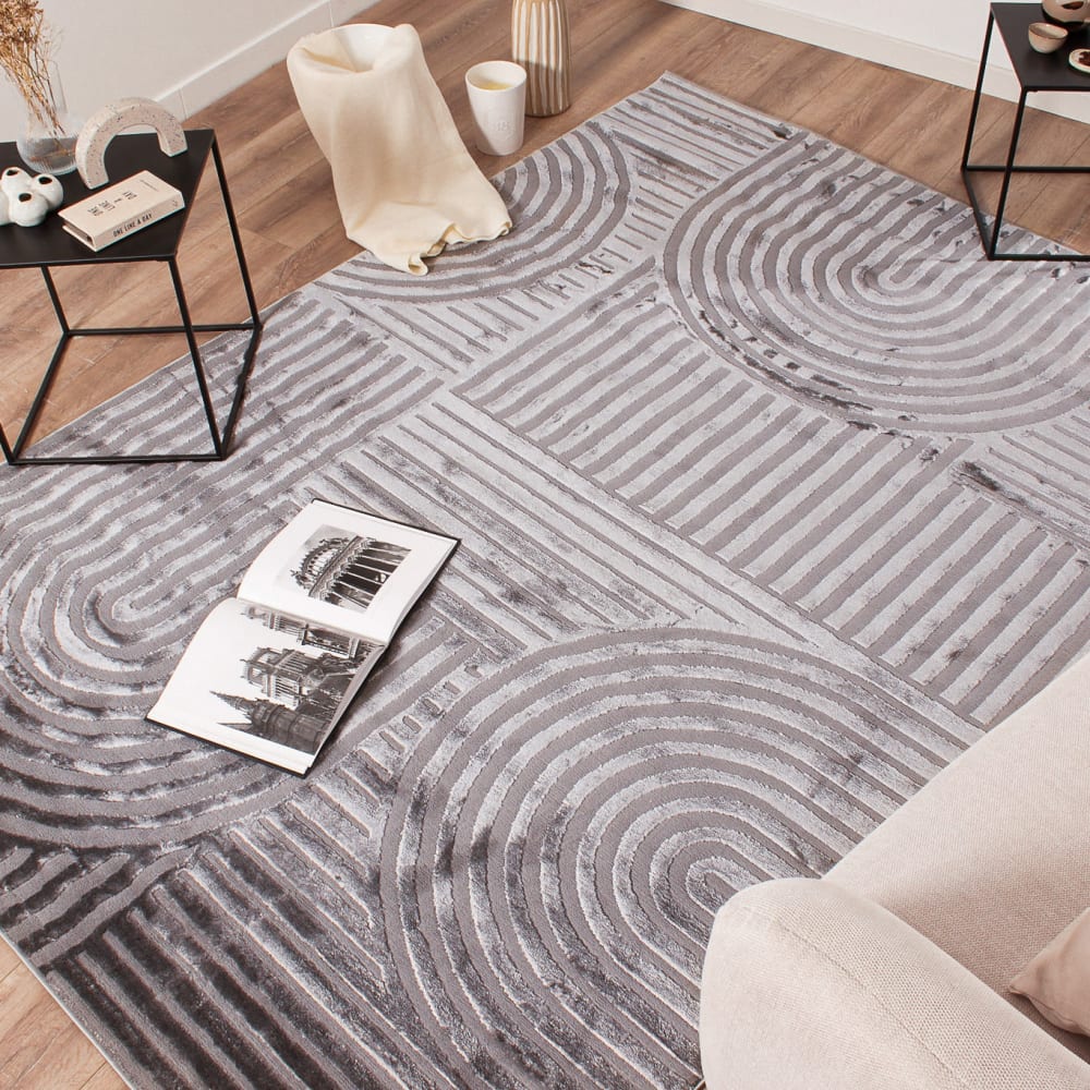 Nazar Tapis à poils ras motif géométrique - gris - 80x150 cm style classique chic Certifié Oeko-Tex - Pvc - Poly Chlorure De Vinyle