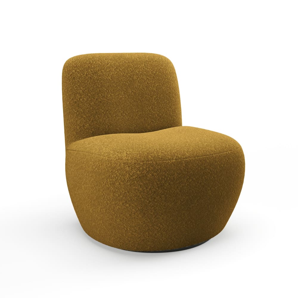 Fauteuil de salon pivotant en tissu bouclette moutarde