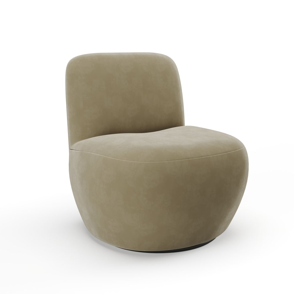 Fauteuil de salon pivotant en tissu velours beige