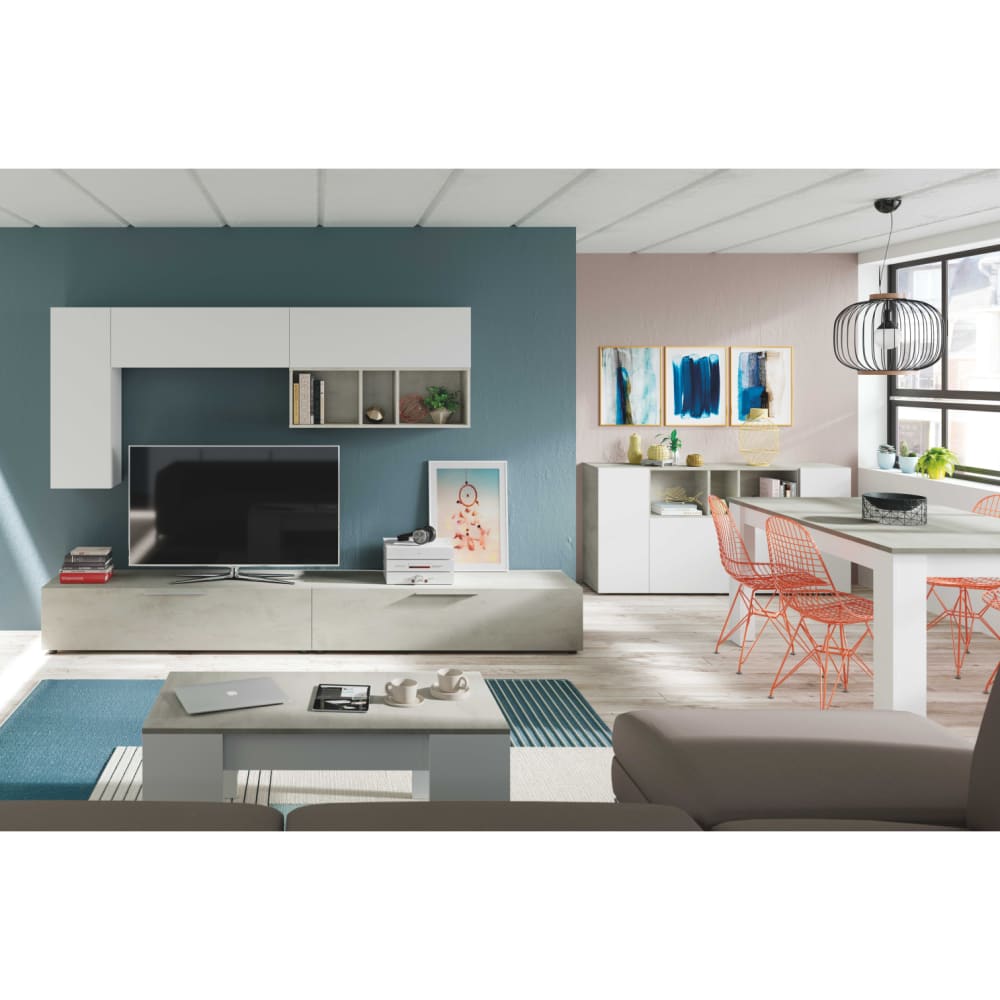 Buffet 3 portes et 3 niches l150cm - blanc / béton - Maisons du Monde