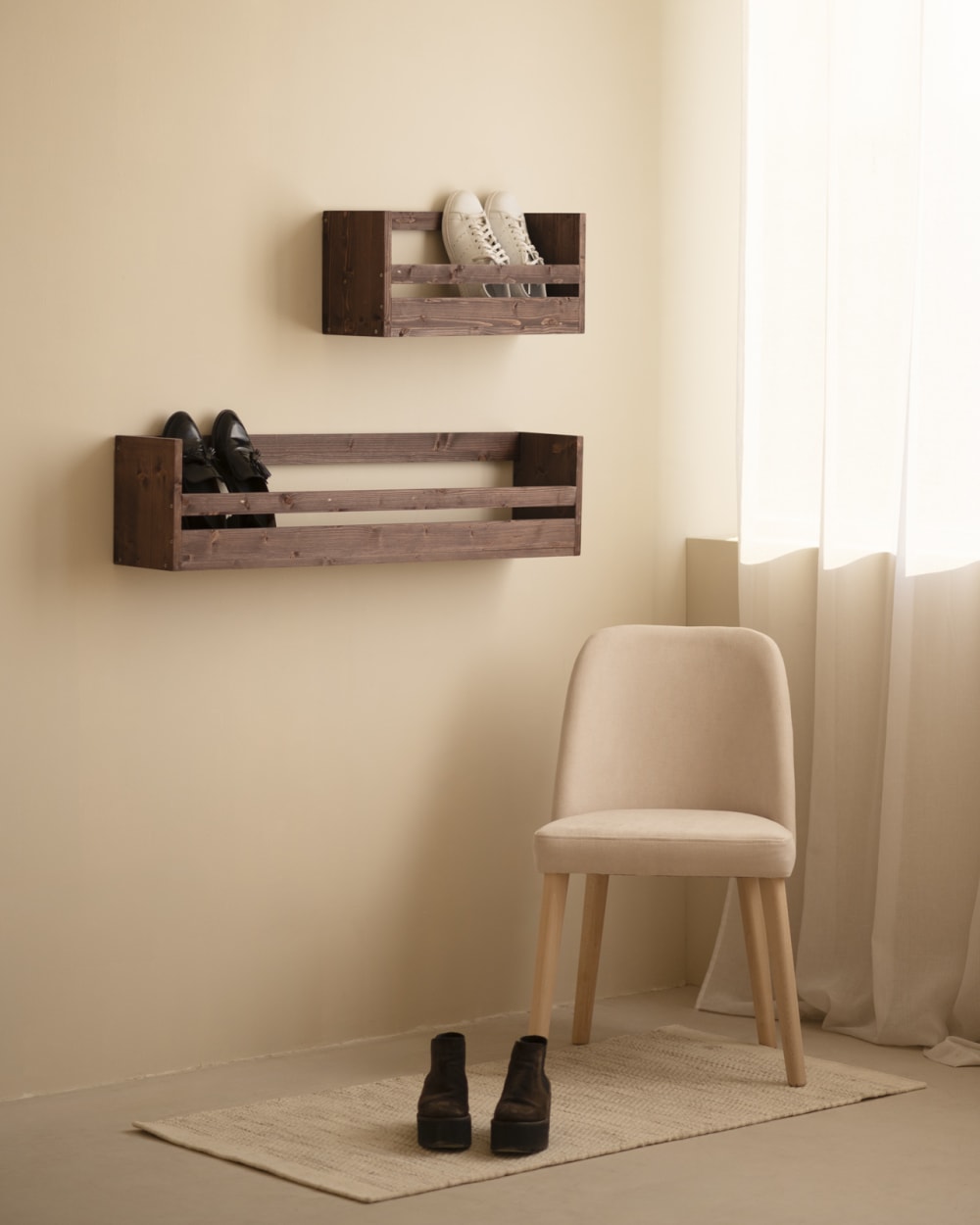 Étagère à chaussures en bois de sapin ton marron 53,5x25cm