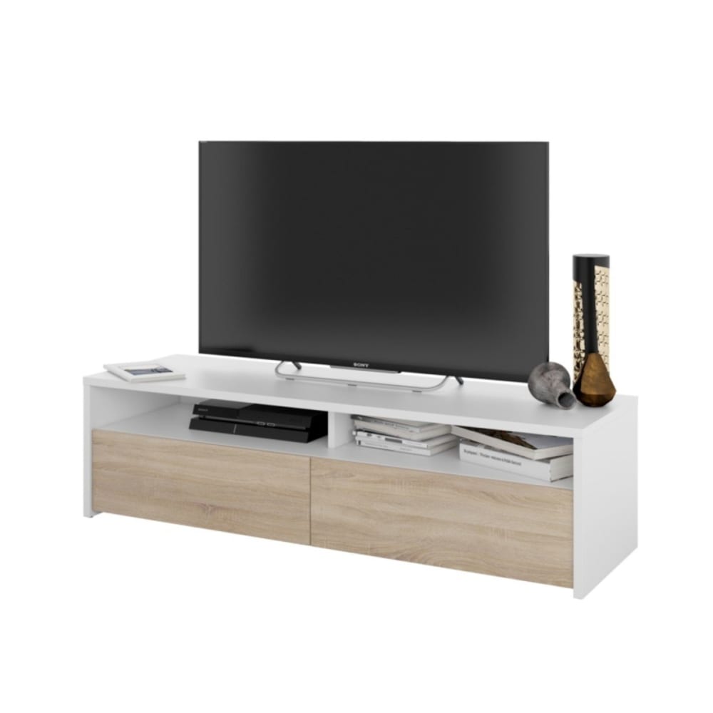 Meuble TV 2 portes L130 cm - Blanc