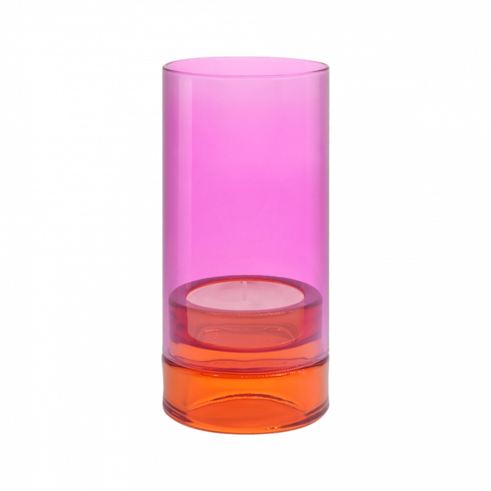 Remember Photophore en verre soufflé rose et rouge h19.5cm style contemporain