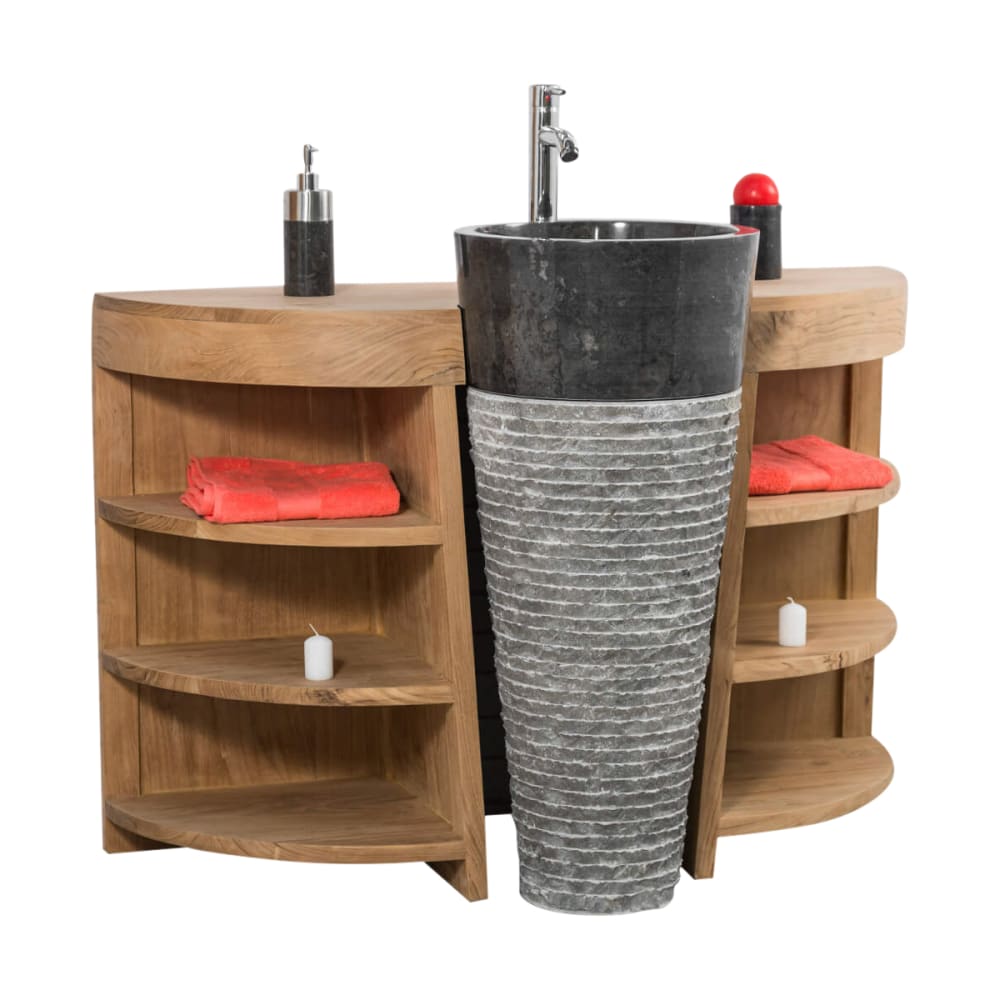 Meuble sous vasque en teck 120cm + vasque noir Meuble sous vasque en teck 120cm + vasque noir