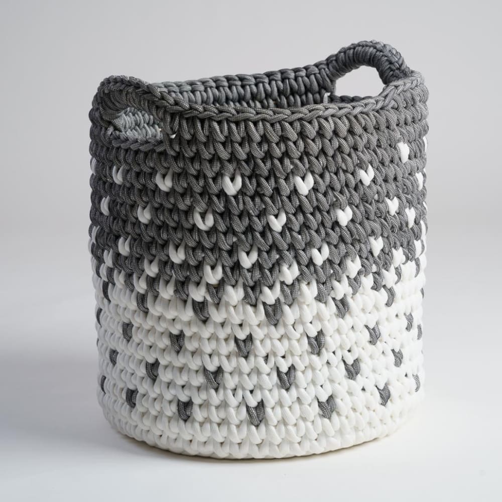 Panier en corde gris et blanc m - Maisons du Monde