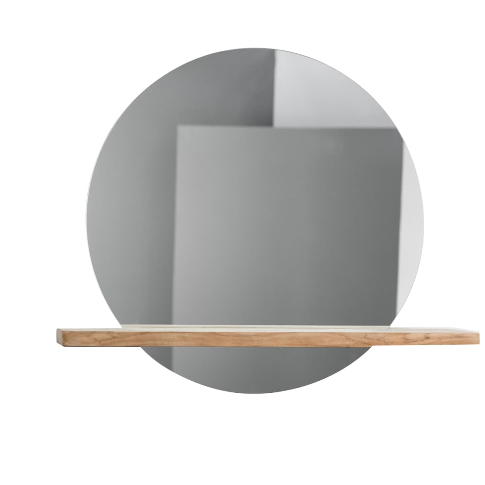 Miroir bologne de salle de bain rond en teck massif