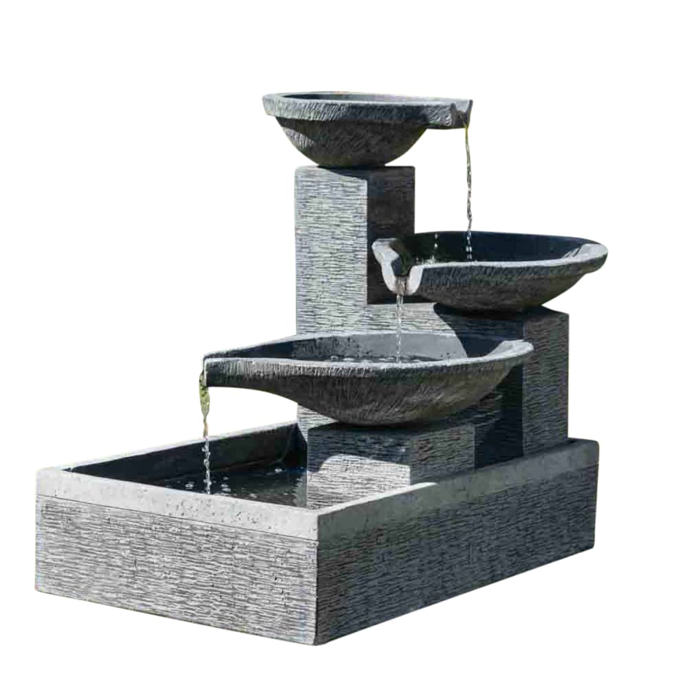 Fontaine de jardin à  débordement bassin 3 vasques noire grise