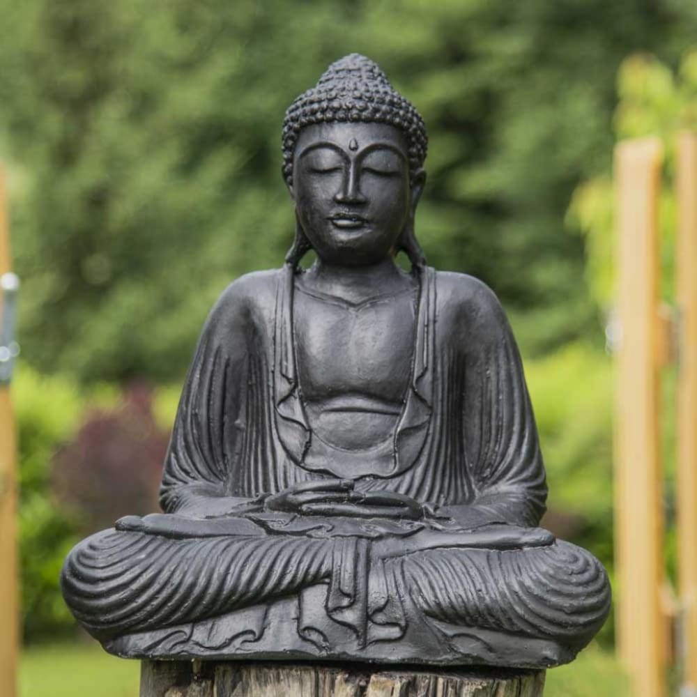 Statue bouddha assis position offrande noir 42 cm - Maisons du Monde