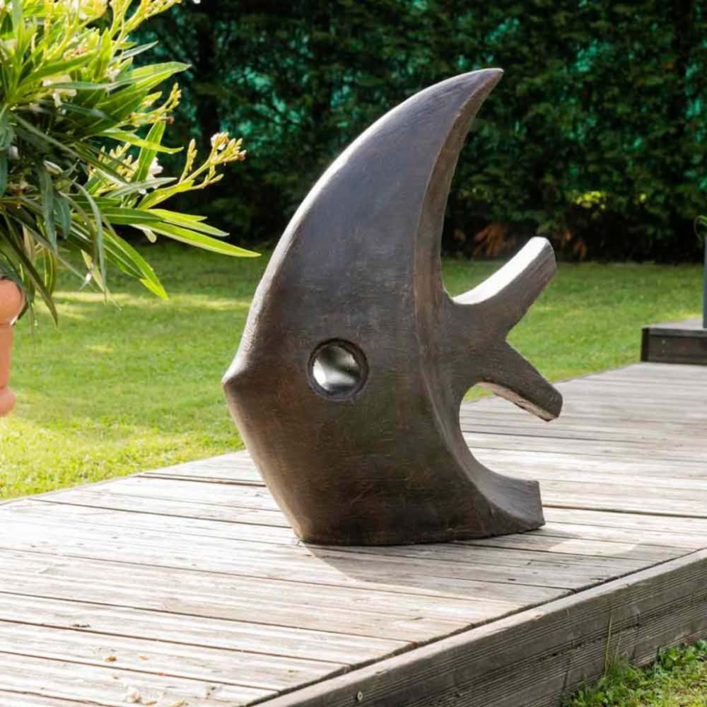 Statue design de jardin poisson 78 cm brun