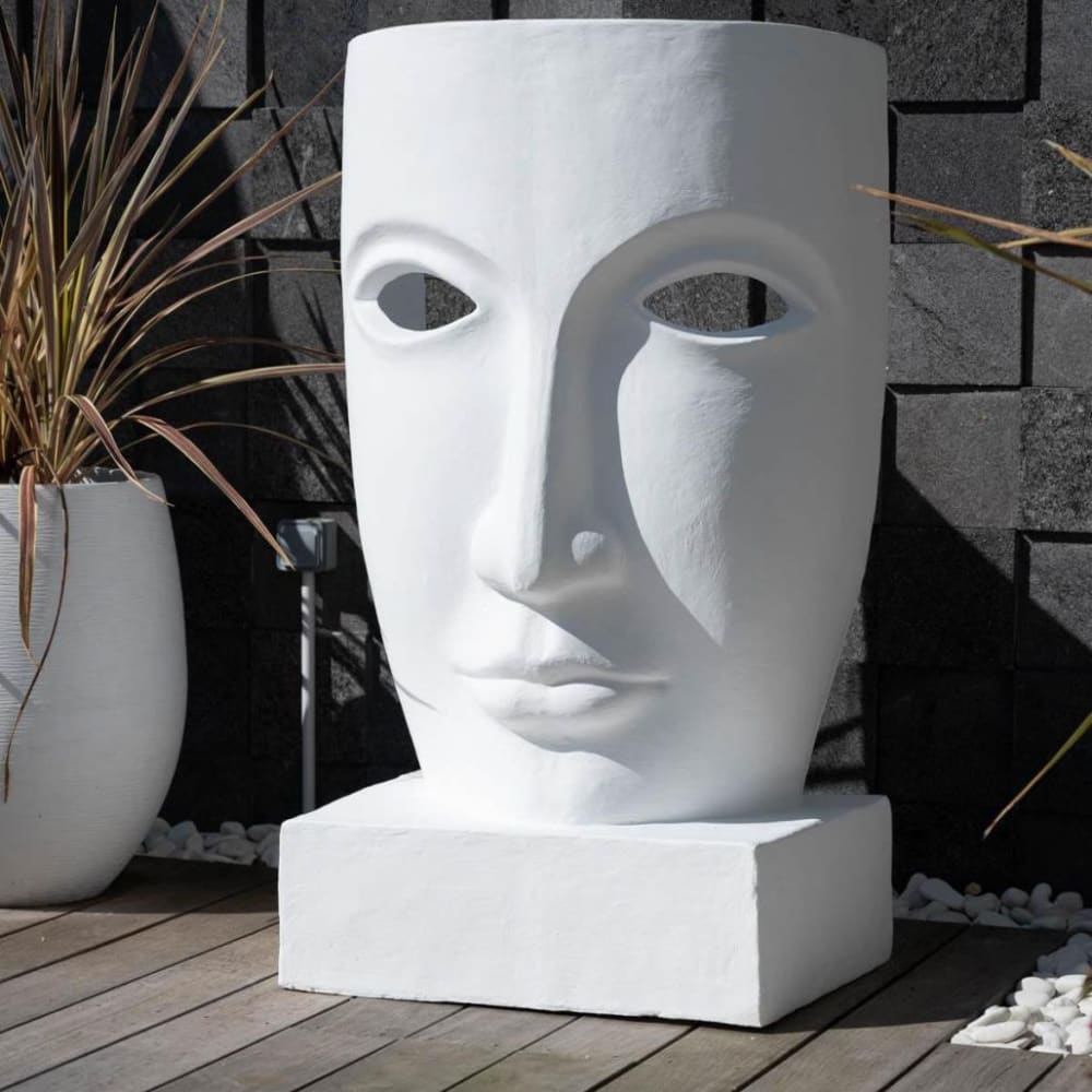 Grande statue de jardin visage design blanc