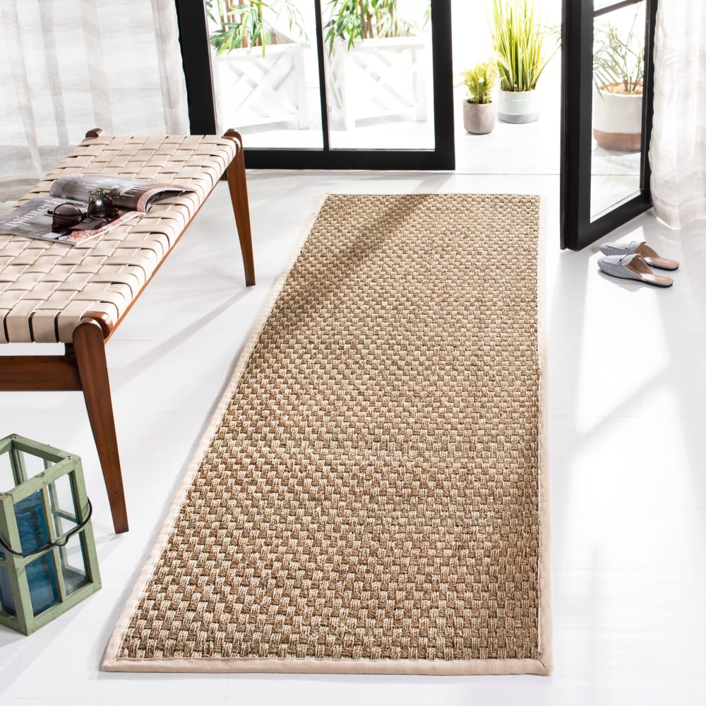 Tapis fibre naturelle en herbiers marins beige/blanc, 76 x 244 cm — vue 3