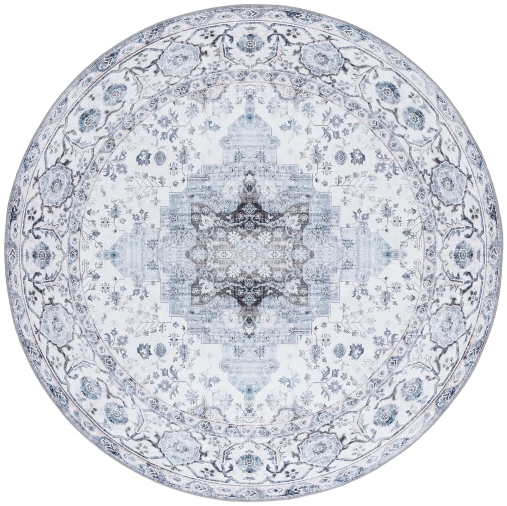 Tapis traditionnel en polyester blanc/bleu, 183 cm