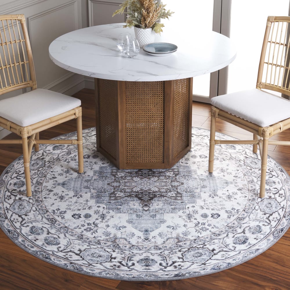 Tapis traditionnel en polyester blanc/bleu, 183 cm — vue 3