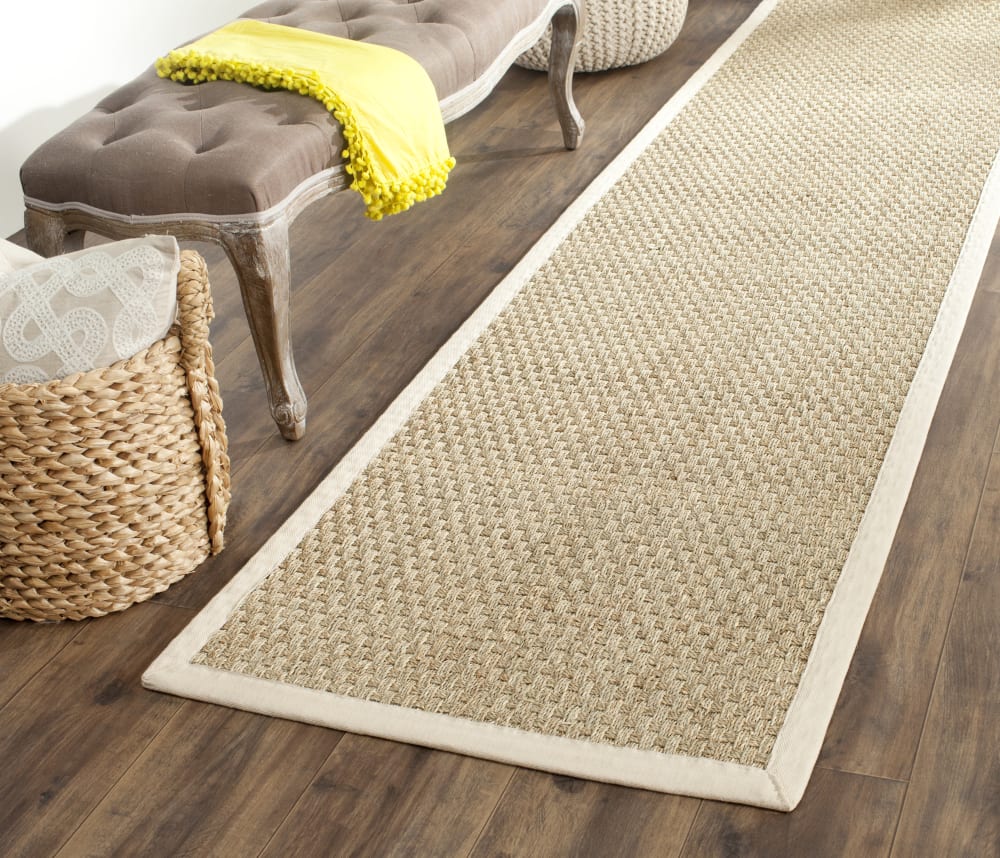Tapis fibre naturelle en herbiers marins beige/blanc, 76 x 183 cm — vue 3