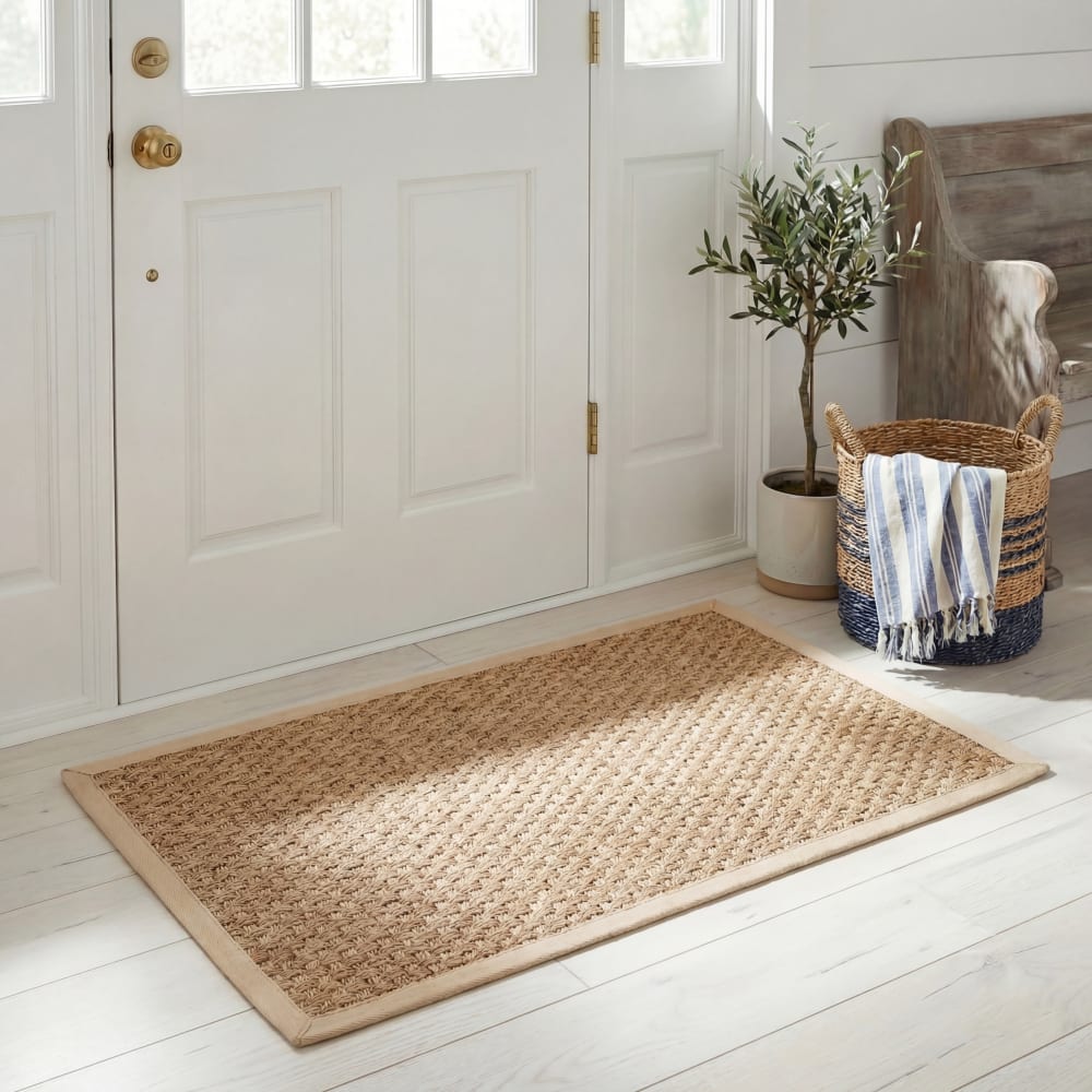 Tapis fibre naturelle en herbiers marins beige, 76 x 122 cm — vue 3