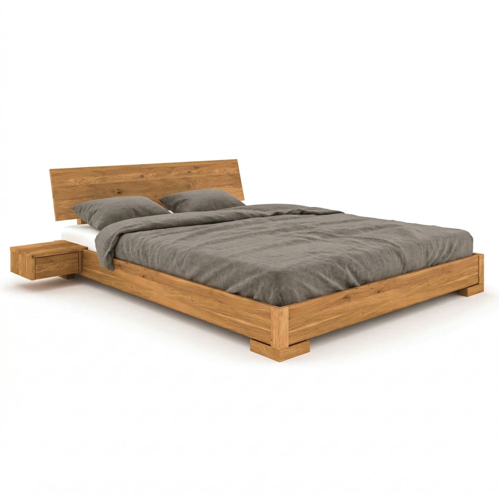 Lit en chêne massif clair avec tête de lit intégrée bois clair 140x190