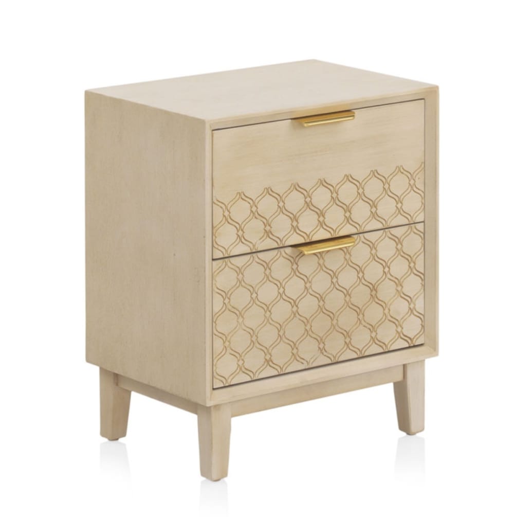 Table de chevet 2 tiroirs en placage de chêne et couleur beige