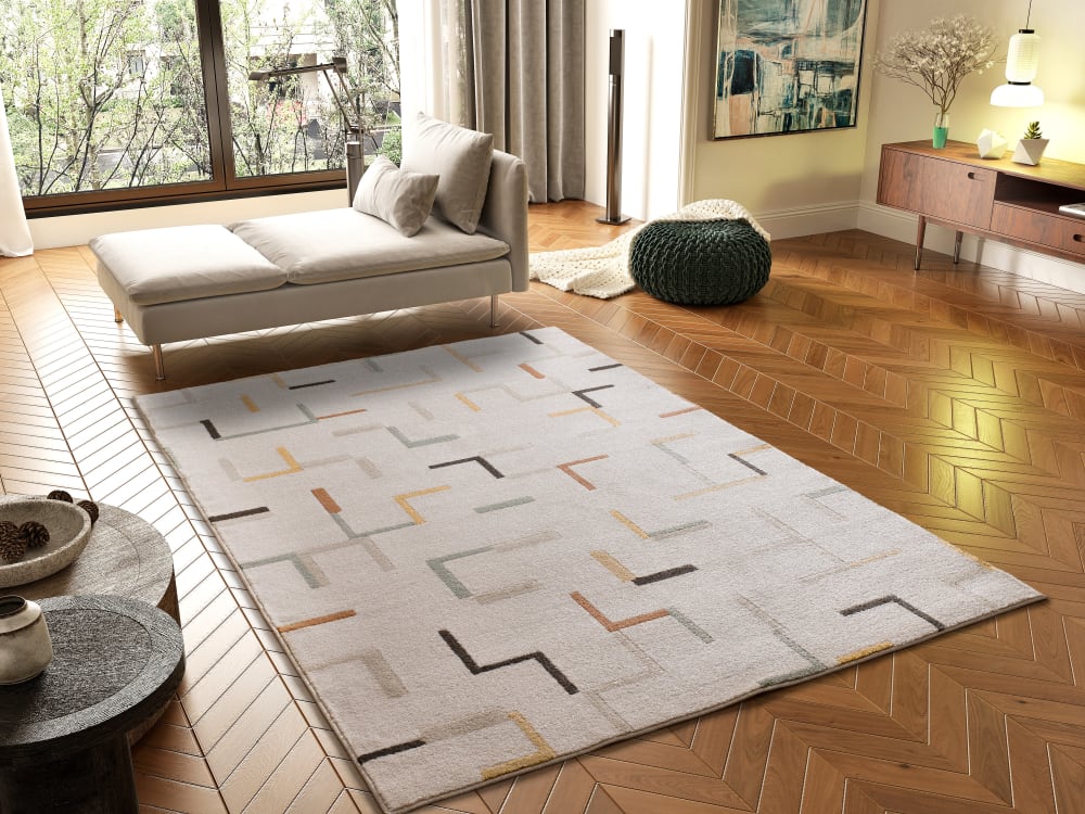 Tapis géométrique beige/multicolore 160x230 cm — vue 3