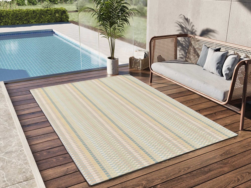 Tapis d'extérieur à rayures beige/bleu/rose 80x150 cm - Maisons du Monde