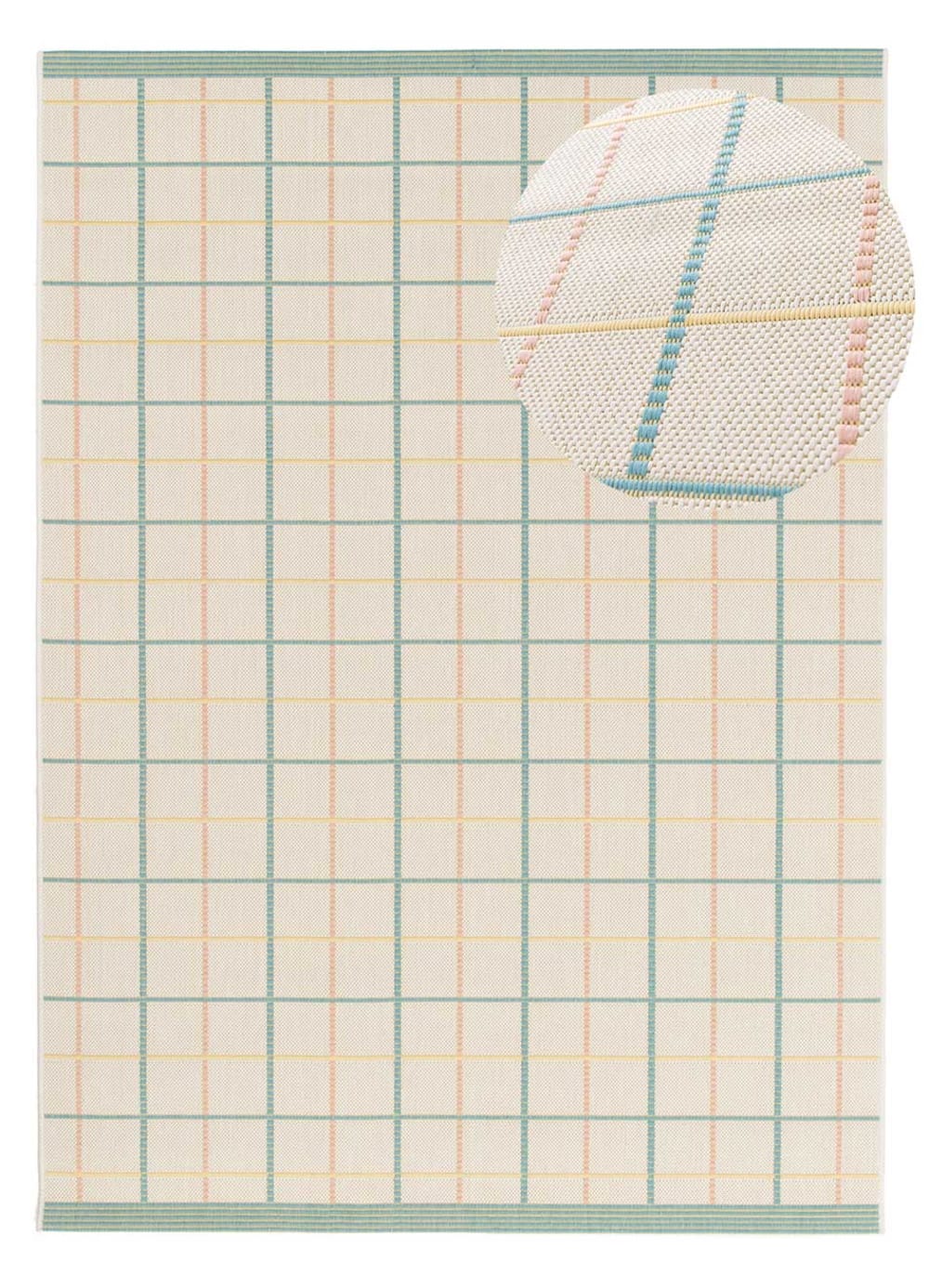 Tapis d'extérieur à carreaux beige/bleu/rose 160x230 cm