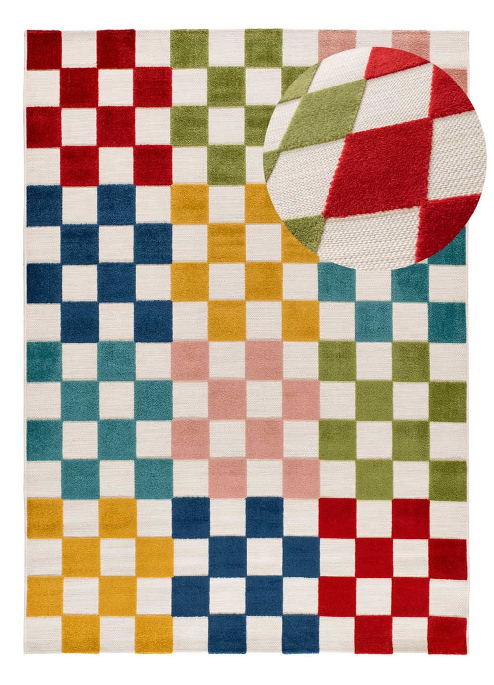 Tapis d'extérieur en damier a relief multicolore 80x150 cm