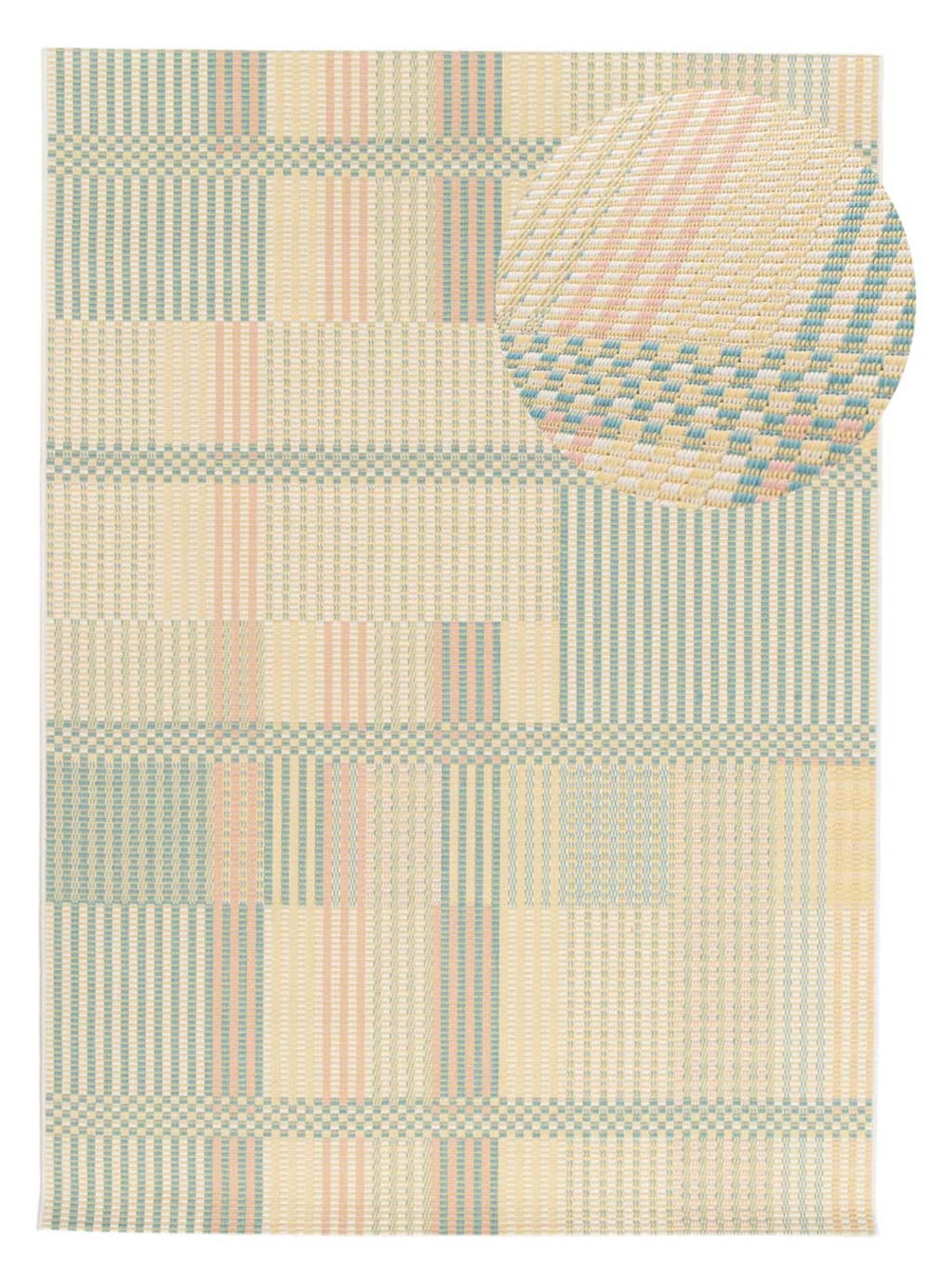 Tapis d'extérieur à rayures beige/bleu/rose 160x230 cm
