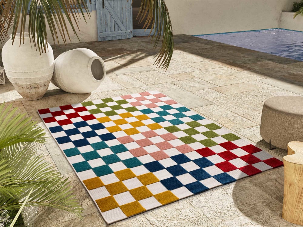 Tapis d'extérieur en damier a relief multicolore 160x230 cm