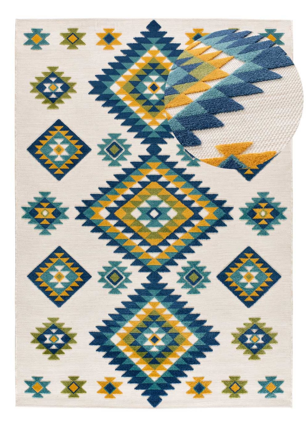 Tapis d'extérieur a relief blanc/bleu/jaune 120x170 cm