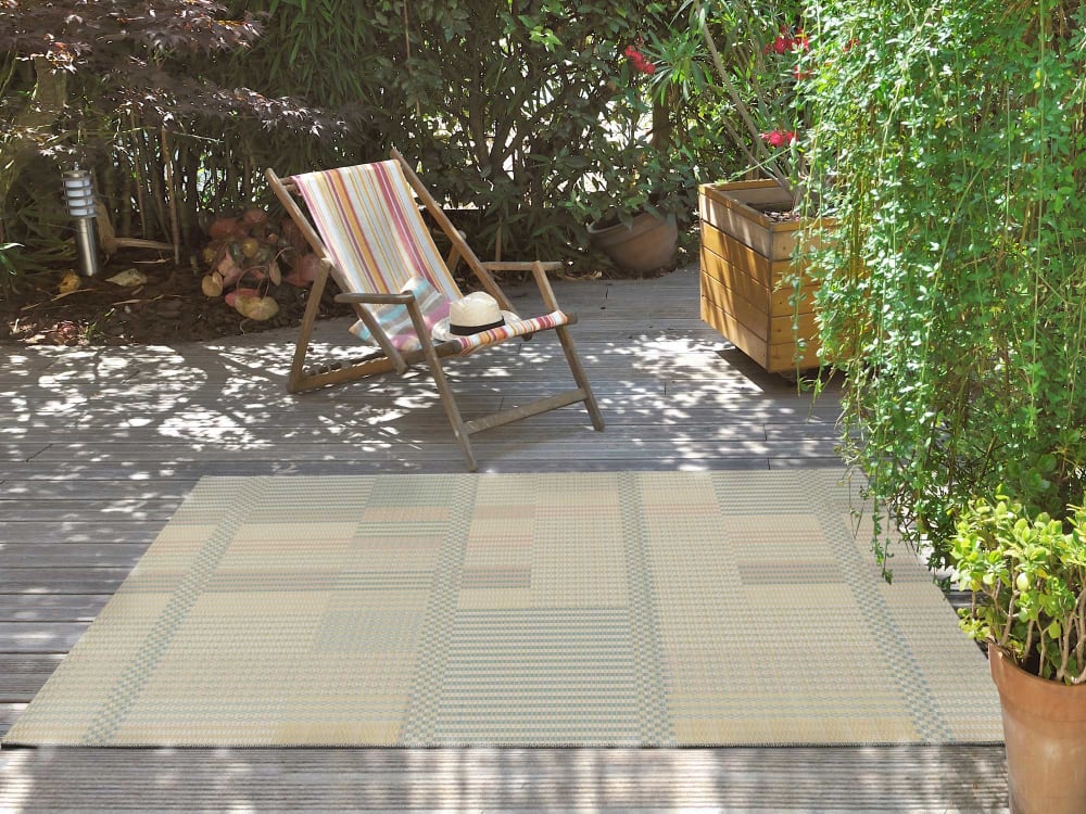 Tapis d'extérieur à rayures beige/bleu/rose 80x150 cm - Maisons du Monde