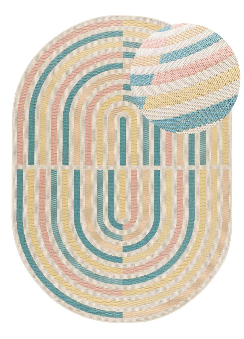 Tapis d'extérieur ovale beige/bleu/rose 160x229 cm