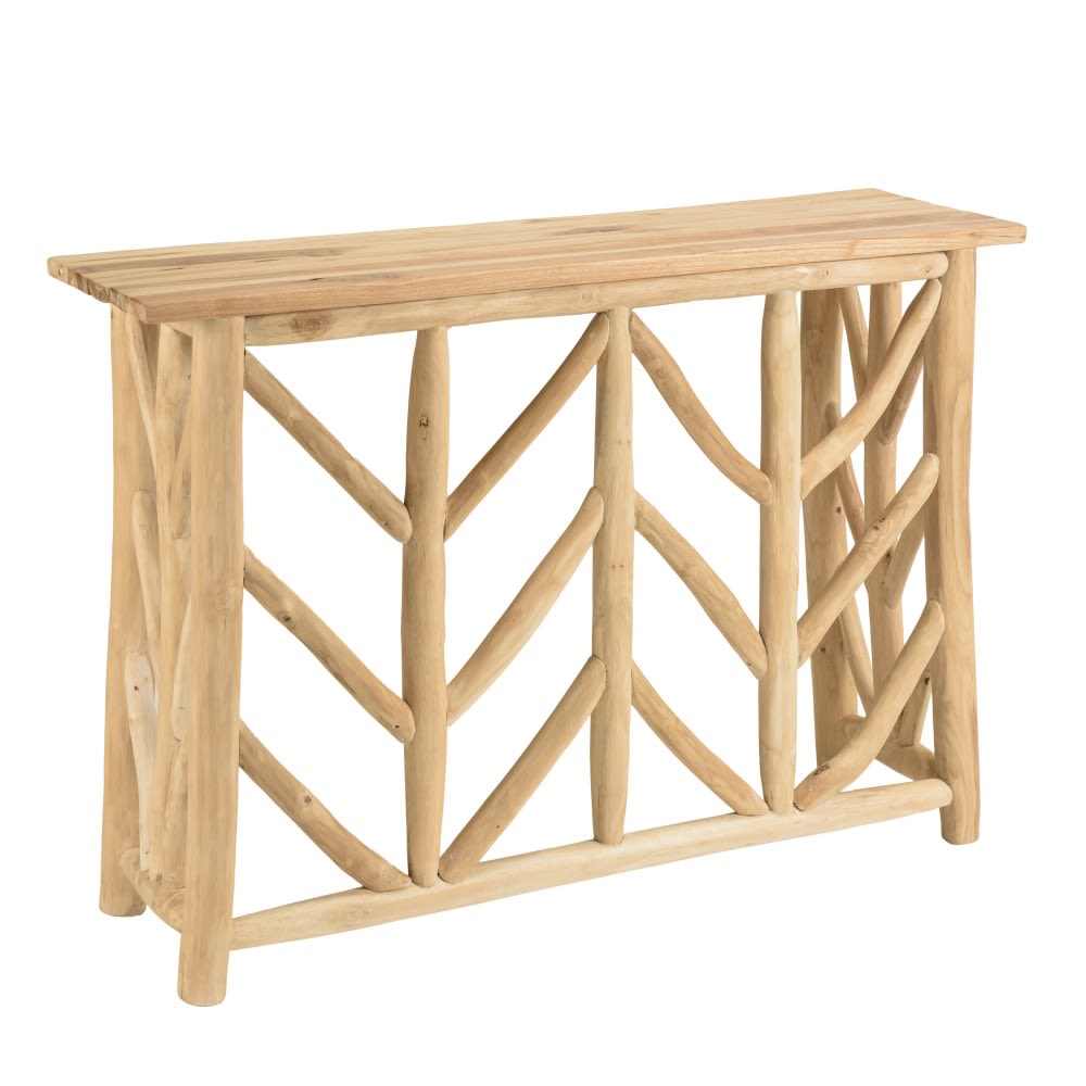 Console en teck naturel piètement ajouré