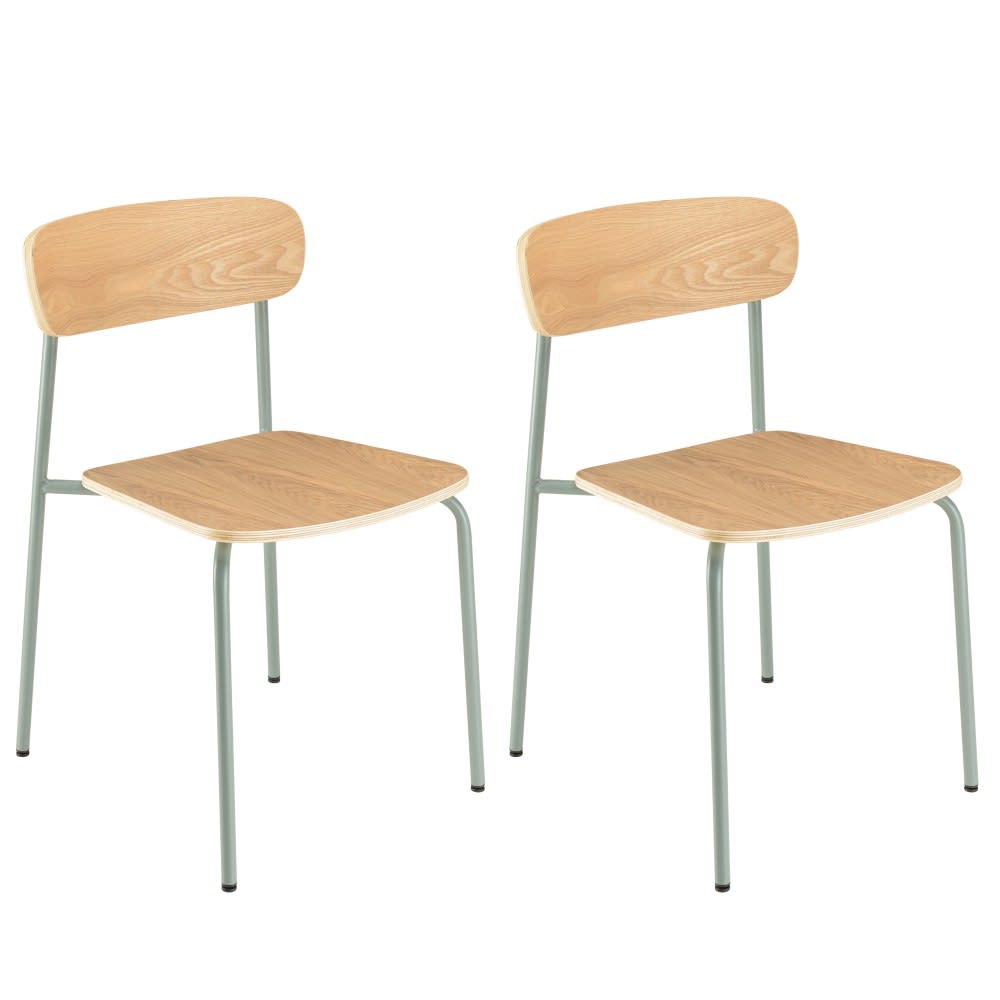 MACABANE 2er Set Schulstühle aus Eschenholz und Beinen aus Stahl, wassergrün style vintage - Spanplatte